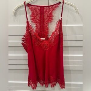 GOLD HAWK Silk Red Tank Top Camisole W Lace Sz small